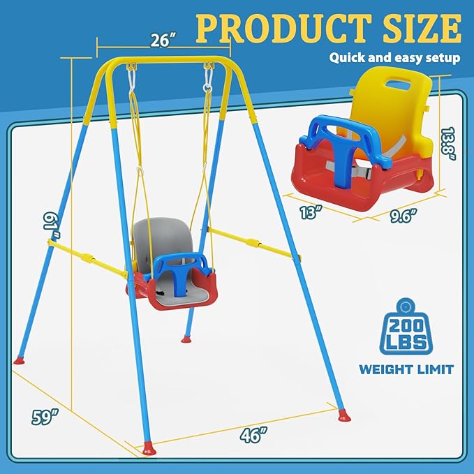 2 in 1 Toddler Swing & Baby Jumper, Foldable Baby Bouncer with Soft Cushion, Foldable Indoor & Outdoor Use, Easy to Install & Store Swing Sets for Backyard Play (Blue)