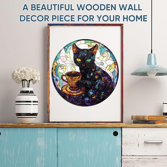 Wooden Puzzle for Adults, Black Cat Wooden Jigsaw Puzzles(16.5 * 16.5in-500pcs), Unique Animal Shape Wood Cut Puzzles Best Gift for Adults and Kids Family Game