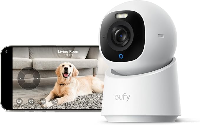 eufy Security Indoor Camera E30, Latest Generation, 4K UHD Security Camera, Pet/Dog/Baby Camera with Phone app, Color Night Vision, Human/Pet Auto Tracking, 360 Pan-Tilt, Works with Homekit, White