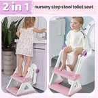 2 In 1 Potty Training Toilet Seat & Toddler Step Stool, Bottom Triangle Stability Toddler Toilet Seat, Adjustable Step & Seat Height Potty Seats for Toddlers Boys Girls (Purple)
