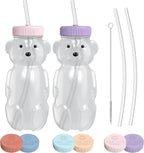 Honey Bear Straw Cup for Babies, Honey Bear Cups with Travel Lid, 2-Pack Therapy Learning HoneyBear Straw Sippy Cup for Toddlers, Cherry Blossom & Unicorn, 8 oz