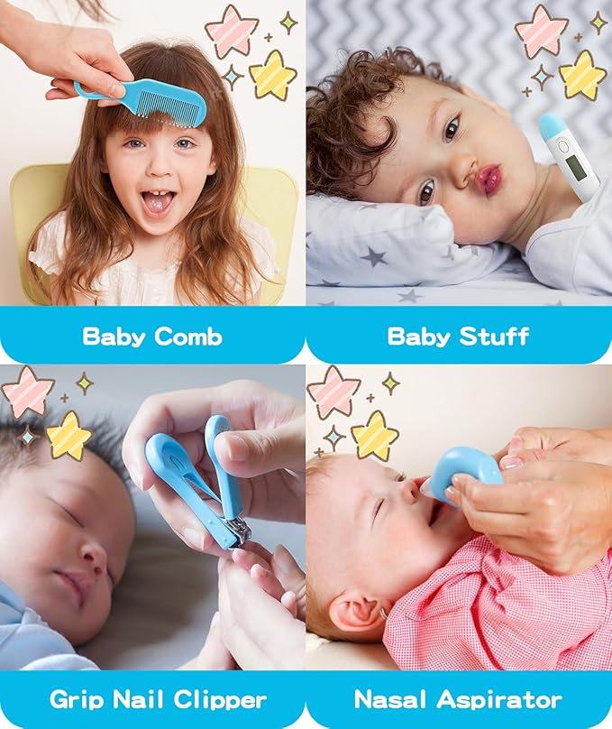 Baby Healthcare and Grooming Kit, Portable Baby Safety Care Set, Baby Essentials kit for Newborn (Blue 26 in 1)