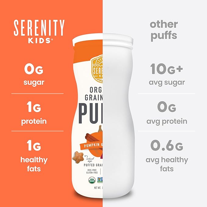 Serenity Kids 6+ Months Grain-Free Allergen-Safe Puffs for Toddlers & Babies - No Grains, Gluten, Nuts, Rice - Organic Veggies, Legumes, Olive Oil (1.5 Ounce (1 Count), Pumpkin & Cinnamon)