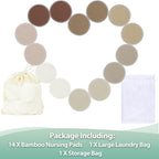 wegreeco Nursing Breast Pads (14 Pack) + Laundry Bag & Travel Storage Bag, 4.7 inch - Washable & Reusable Breastfeeding Nursing Pads (Brown, Plain Shape)