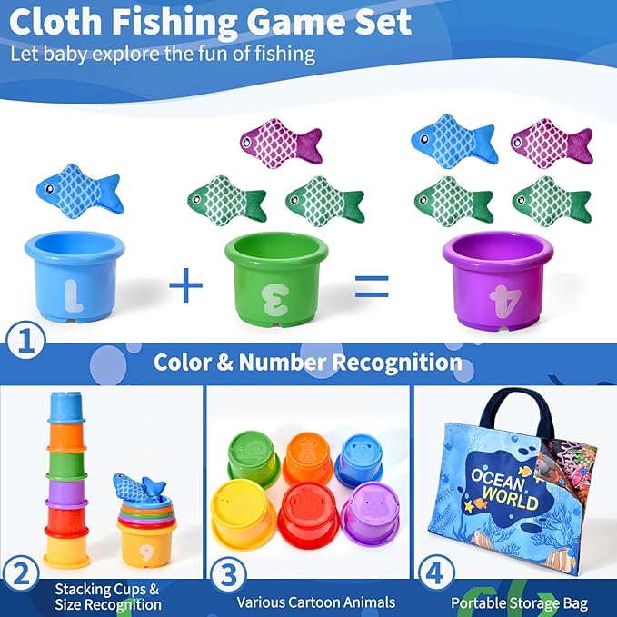 Montessori Toys for 1 Year Old,20PCS Baby's Sensory Toy First Fishing Toy Set for 1-3 Boy Girl Birthday Gift,Educational Learning Toys Stacking Cups Number Counting, Color Sorting for 12-18 Month Baby