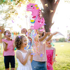 WERNNSAI Foldable Dinosaur Piñata - Pull String Dinosaur Birthday Party Supplies Extendable Piñata with Blindfold Bat and Tassels Dinosaur Birthday Decoration Pink Dinosaur Piñatas for Classroom Game