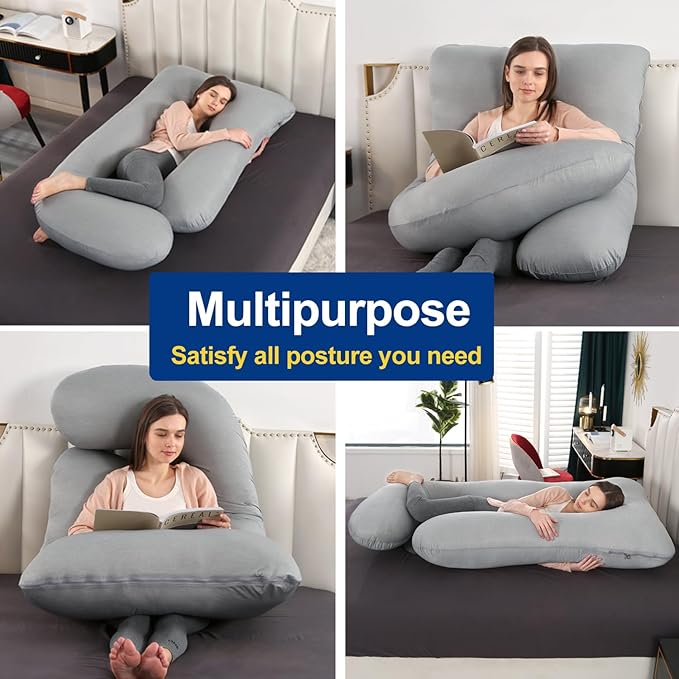 cauzyart Pregnancy Pillows for Sleeping, U Shaped Full Body Maternity Pillow with Removable Cooling Cover(Gray)