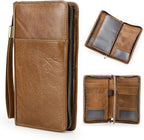 CONTACTS Travel Family Passport Holder for 4 Genuine Leather Passport Wallet RFID Blocking Passports Organizer 3 Layer Design Fit 4 Passports, 13 Credit Cards (Camel Brown)