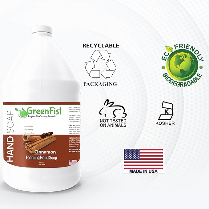 GreenFist Foaming Hand Soap Refills Cinnamon Scent Jug Foam Refill Made in USA, 128 ounce (1 Gallon)
