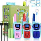 Walkie Talkies Long Range 3 Pack Rechargeable Walkie-Talkies for Kids Girls Boys Toddlers Adults Camping Hiking Skiing Cruise, Family Pink 2 Way Radio Toy with Lanyard Battery 4 Miles VOX NOAA