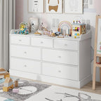 Vabches Kids Dresser Cabinet with 7 Drawers, Changing Table for Nursery, White Chest of Drawers, Baby Dresser, Kids Bedroom Furniture, Nightstand for Child’s Room, White