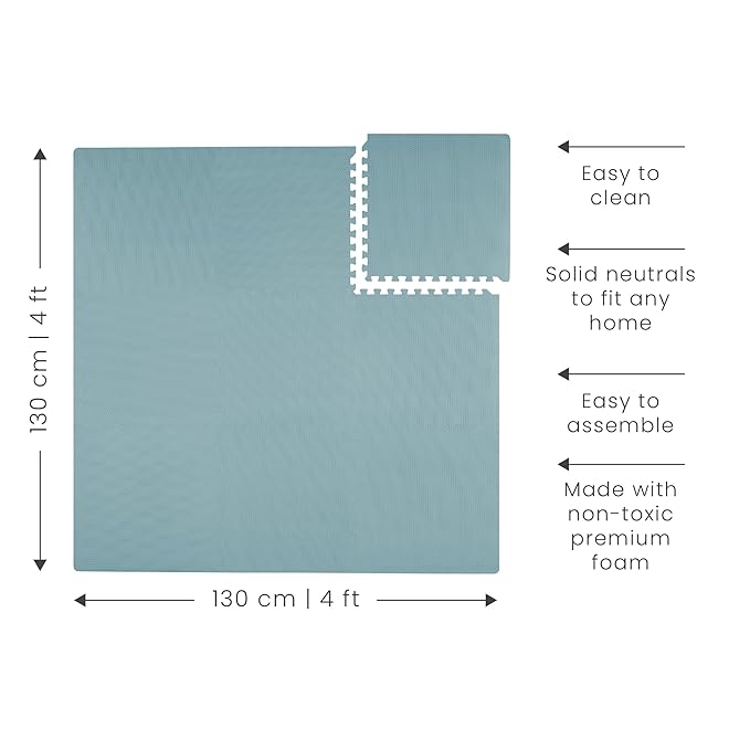 Toddlekind Solid Color Foam Play Mat 4x4 Baby Playmat. Stylish, Non-Toxic, Odorless, Plain Design Puzzle Play Mat 0m+ Mineral (Blue/Green)