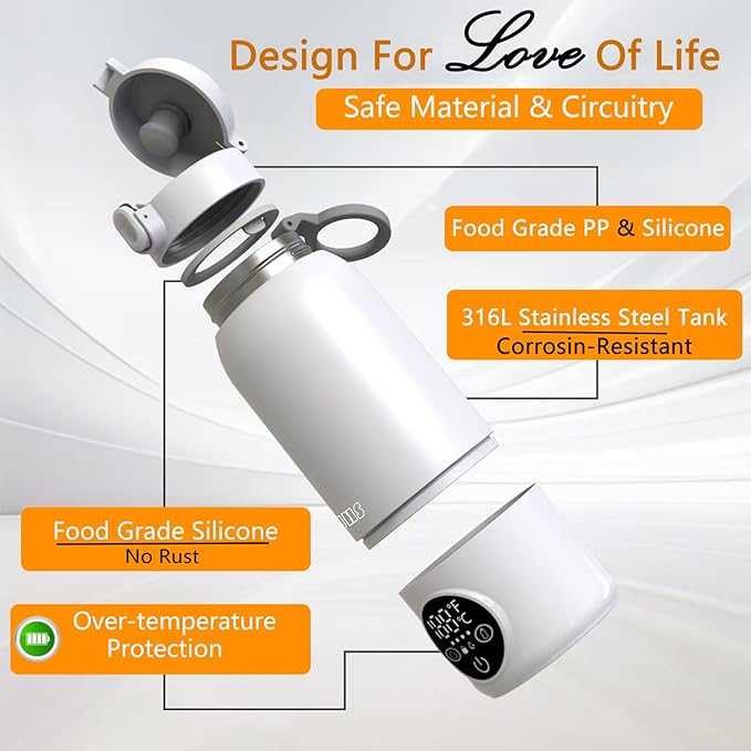 Portable Bottle Warmer & Travel Bottle Warmer - 17oz Large Capacity Fast Heating for Breastmilk/Formula, Dual Mode for Milk/Water, Perfect for Car Journeys & Outdoor Use