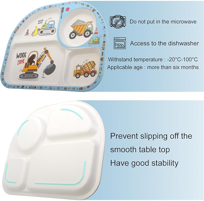 Kids Feeding Set 5 Pcs, Tableware Set for Toddlers Includes Plate Bowl Cup Fork and Spoon Utensil Flatware, Kids Flatware Set Dishwasher Safe, BPA Free (Construction)