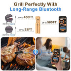 Real-Time Alerts Wireless Meat Thermometer - Smart Bluetooth Meat Probe for Grill, BBQ, Oven, Smoker - Long Range Bluetooth, Accuracy Temp, Dishwasher Clean, Waterproof - Perfect for BBQ Lovers