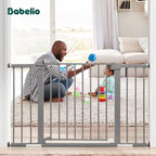 Babelio Metal Baby/Pet Gate, 29-48'' Auto Close Easy Install, Extra Wide Walk Thru for Child Safety, Pressure Mounted Dog Door for Doorways & Stairs, with Y Spindle Rods, Grey