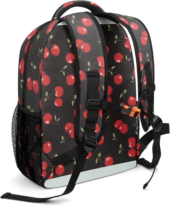 Red Cartoon Cherry Custom Kids Backpack 16.5 Inch for Boy Girl, Personalized Waterproof Child School Travel Bag with Name