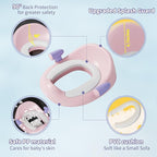 Potty Training Toilet Seat with Kids Step Stool Anti-Slip Toddler Potty Seat with Soft Cushion, Baby Potty Training Set Toddlers Toilet Seat for Boys and Girls (Pink)