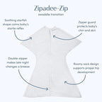SleepingBaby Zipadee-Zip Transition Swaddle - Cozy Baby Swaddling Blanket with Zipper Convenience - Roomy Wearable Blanket for Easy Diaper Changes - 6-12 Month - Recharge Silver Heather