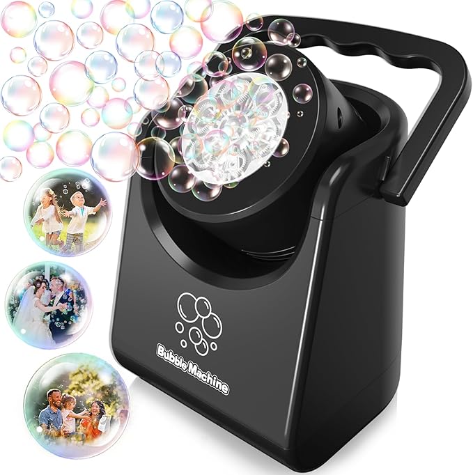 Bubble Machine Automatic Bubble Blower for Kids Batteries Operated Portable Bubble Maker Electric Bubble Machine Adjust Angle by 90° Indoor Outdoor Toy for Birthday Party Wedding (Portable Black)