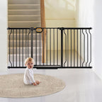 owlie Stair Baby Gate 57-66 Inch, Extra Wide Safety Gate for Baby Pet Adjustable Dog Gates Indoor Extra Wide Gates Pressure Mounted for Toddler Pet for House Stairway Doorway Black (30.5'' Tall)