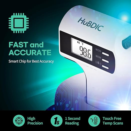 HubiBaby Forehead Thermometer for Adults and Kids, Digital Infrared Thermometer for Baby, Touchless Thermometer with 3 Color Fever Alarm, Fast Reading, Mini Hygrometer Combo (Black)