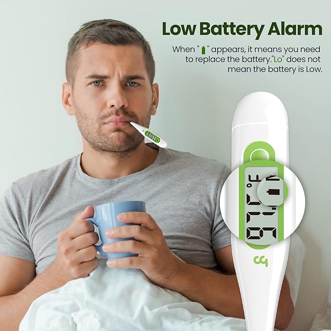 Femometer Thermometer for Adults and Kids, Digital Thermometer with Fever Alert, Memory Recall, C/F Switchable, for Oral, Rectal or Under Arm Use, Green