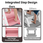 Primlect Space-Saving Potty Training Seat with Ladder, Adjustable Step and Toilet Seat Height, Top Handles for Easy Climbing, Easy to Carry, Portable Toddler Toilet Trainer for Small Bathrooms