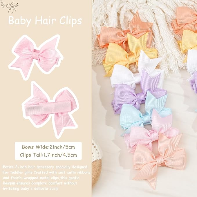 CÉLLOT Hair Clips for Baby Girls - 60 Tiny 2" Fully Covered Bows Barrettes for Infants and Toddlers