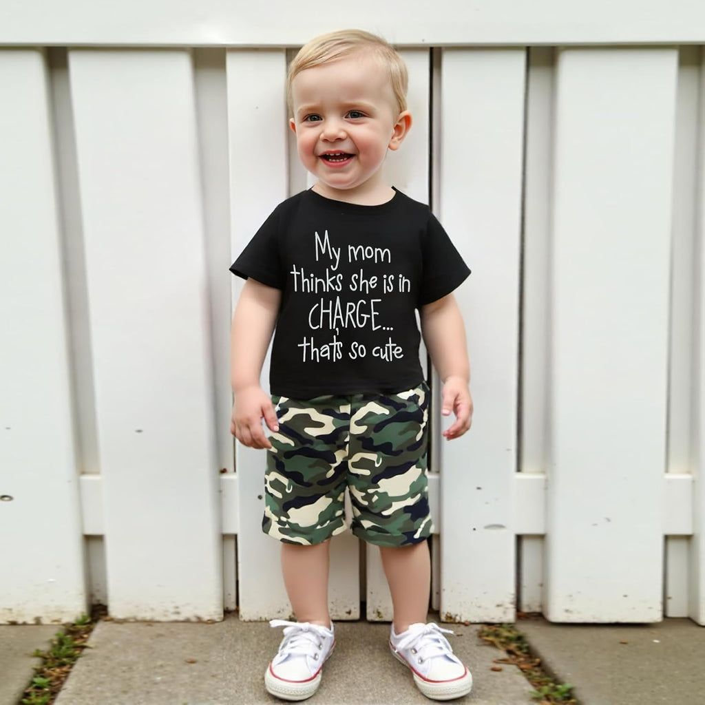 wdehow Toddler Kids Baby Boy Summer Clothes Sets 1T 2T 3T 4T 5T Letter Print Short Sleeve Tops Camouflage Shorts Outfits