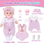 12'' Baby Doll Playset with Clothes and Dolls Carrier Accessories Included Baby Carrier, Bottles, Nipple, Socks, Headbands