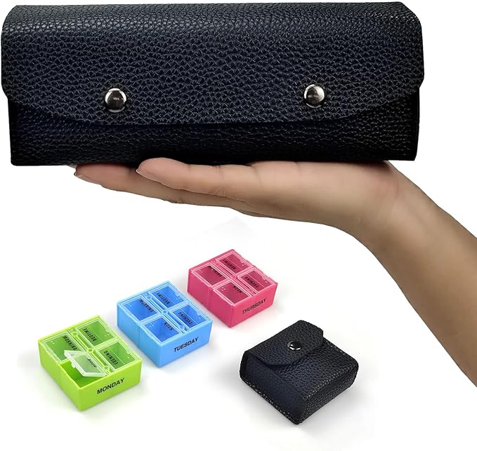 VOFOON Travel Pill Organizer 4 Times a Day, Weekly Pill Box 4X a Day Medicine Organizer Pill Case for Vitamins Medicine Fish Oils Supplements