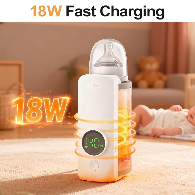 Portable Bottle Warmer, Equipped with a 6000 mAh Battery, Suitable for Dreastfeeding and Formula Feeding, Suitable for Travel Bottle Warmer, with a Digital Display