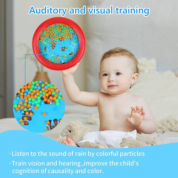 Musfunny Ocean Drum Wave Bead Drums Gentle Sea Sound Music Gift Musical Educational Sea Sound Drum Tool for Kid Child Baby (Red)