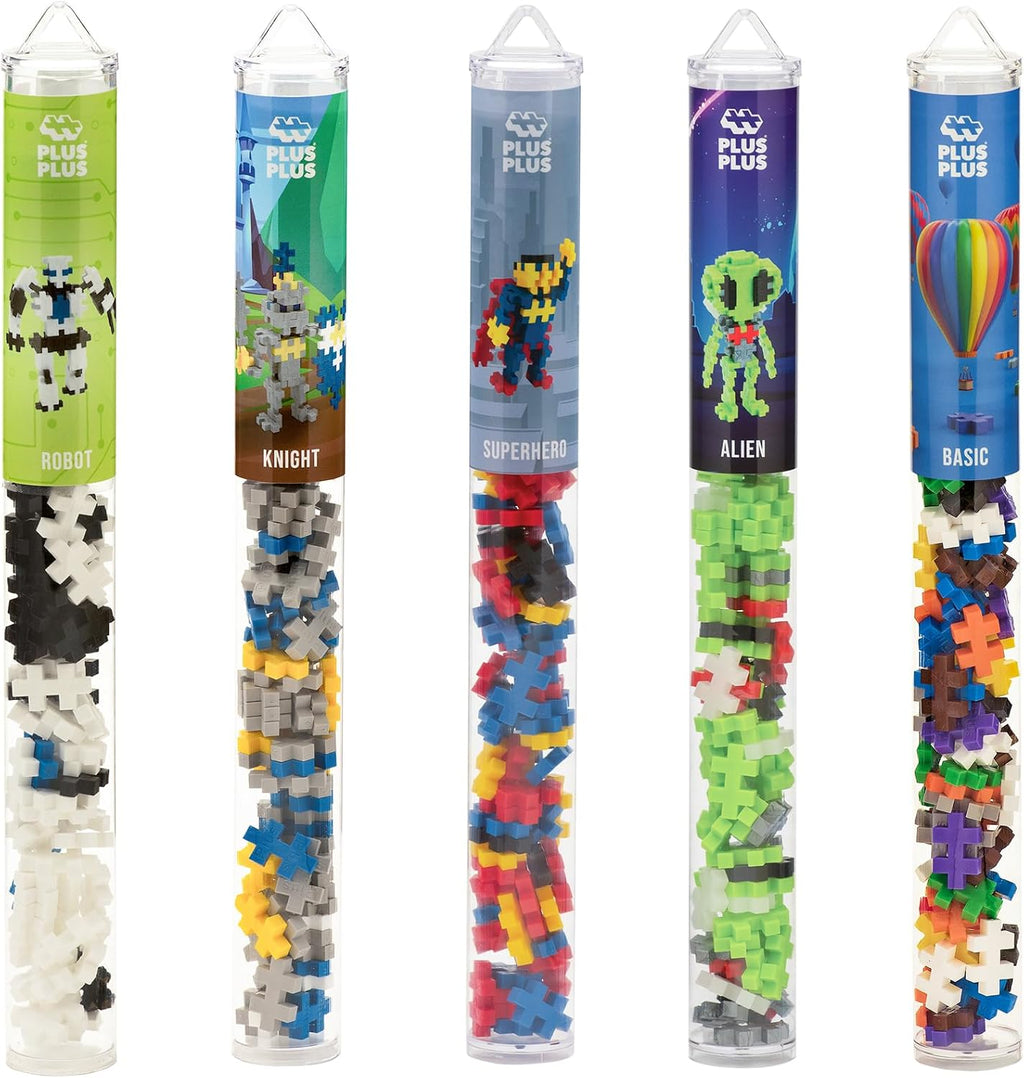 PLUS PLUS Building Block Playset Kit, Themed Figures 3D Puzzle, Fun Stem Toys for Kids, 350 Mini Interlocking Pieces - 5 Tube Bundle, Fantasy Battle