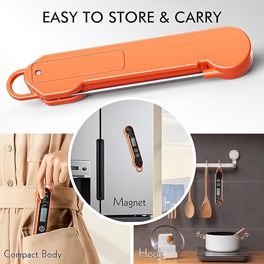 Meat Thermometer Digital with Backlight, Calibration & Hold Function, IP65 Waterproof Food Thermometer for Cooking, Outdoor Grilling, Candy Making