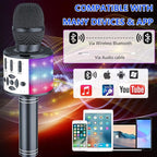 Amazmic Kids Karaoke Microphone Machine Toy Bluetooth Microphone Portable Wireless Karaoke Machine Handheld with LED Lights, Gift for Children Adults Birthday Party, Home KTV(Gray)