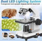 40X-2000X Monocular Microscope for Adults & Kids - Wozel Compound Microscopes for Kids with Dual LED Lights - Professional Biological Microscope with Phone Adapter Slide Set for School Home Education