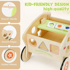 Wooden Baby Walker, Baby Push Walker for 1-3, Toddler Shopping Cart for Girl and Boy Shape Sorting Grocery Cart Push & Pull Toy Adjustable Height Kids Learning Walker Montessori Toys