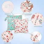 2pcs Cloth Diaper Wet Dry Bags, Waterproof Reusable Wet Bag with 2 Zipper Pockets & Handle, Washable Laundry Bags for Baby Adult Clothes Travel Beach Pool Daycare Yoga Gym Exercise Swimsuits,