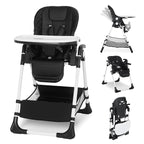 Kinder King Convertible Baby High Chair, Adjustable Feeding Chair for Babies and Toddlers with Removable Double Tray, Simple Compact Fold for Space-Saving, 2 Built-in Wheels, Easy to Clean, Black