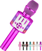 Amazmic Kids Karaoke Microphone Machine Toy Bluetooth Microphone Portable Wireless Karaoke Machine Handheld with LED Lights, Gift for Children Adults Birthday Party, Home KTV(Purple)