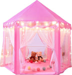 Sumbababy Princess Castle Tent for Girls Fairy Play Tents for Kids Hexagon Playhouse with Fairy Star Lights Toys for Children or Toddlers Indoor or Outdoor Games (Pink)