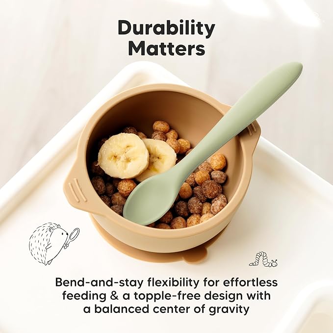 KeaBabies Silicone Baby Spoons, Self Feeding 6-12 months - 3-Pack Baby Weaning Eating Utensils, Toddler First Food Training Spoon, Infant, Kids Feeding Supplies Essential Set, Dishwasher-safe (Sage)