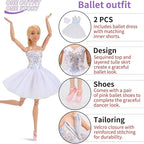 11.5-Inch Themed Doll Clothes & Accessories – Educational Role Play Gift Set for Girls with 1 Doll, 5 Outfits (Santa, Wedding, Graduation, Mermaid, Ballet) 1 Puppy, 5 Shoes, Stands, Headbands
