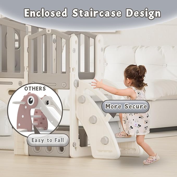 KORIMEFA Toddler Slide Set, 8 in 1 Kids Slide, Indoor Outdoor Slide for Toddlers Age 1-3, Toddler Playset with Basketball Hoop and Tunnel, Toddler Indoor Outdoor Playground