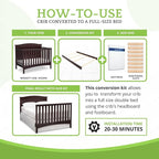 Full-Size Conversion Kit Bed Rails Compatible with Delta Children Convertible Cribs - Solid Wood Rail #0050 - Toddler & Adult Bed Rail for Full-Size Beds - Baby Furniture (Dark Chocolate - 207)