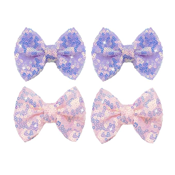 Purple Sequins Bows for Girls, Handmade Hair Clip Glitter Hair Bows Alligator Clips Hair Accessories for Little Teen Toddler Girls Kids
