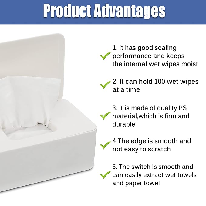 NOVWANG Wipes Dispenser, Baby Wipe Holder, Keeps Wipes Fresh, Refillable Wipe Container Baby Wipes Case for Bathroom Wipes Pouch Case, White