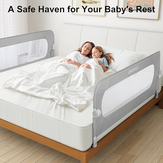 Bed Rail for Toddlers,Swing Down Kids Bed Rails Guard for Twin,Full,Queen,King,Bunk Size Bed,Extral Tall Child Bed Rail Guard with Reinforced Anchor Safety System (Grey, 59inch,1 Side)